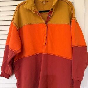 FP movement sweatshirt/rugby shirt in Mustard, Orange & Brick